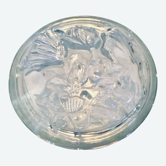 Glass Covered Clear Candy Trinket Jewelry Dish Frosted Flowers Round - Picture 4 of 4